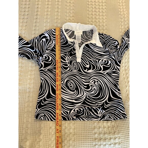 Worthington Blouse Sz Large Abstract Black & White Print Collared Top + Stretch - Picture 9 of 11